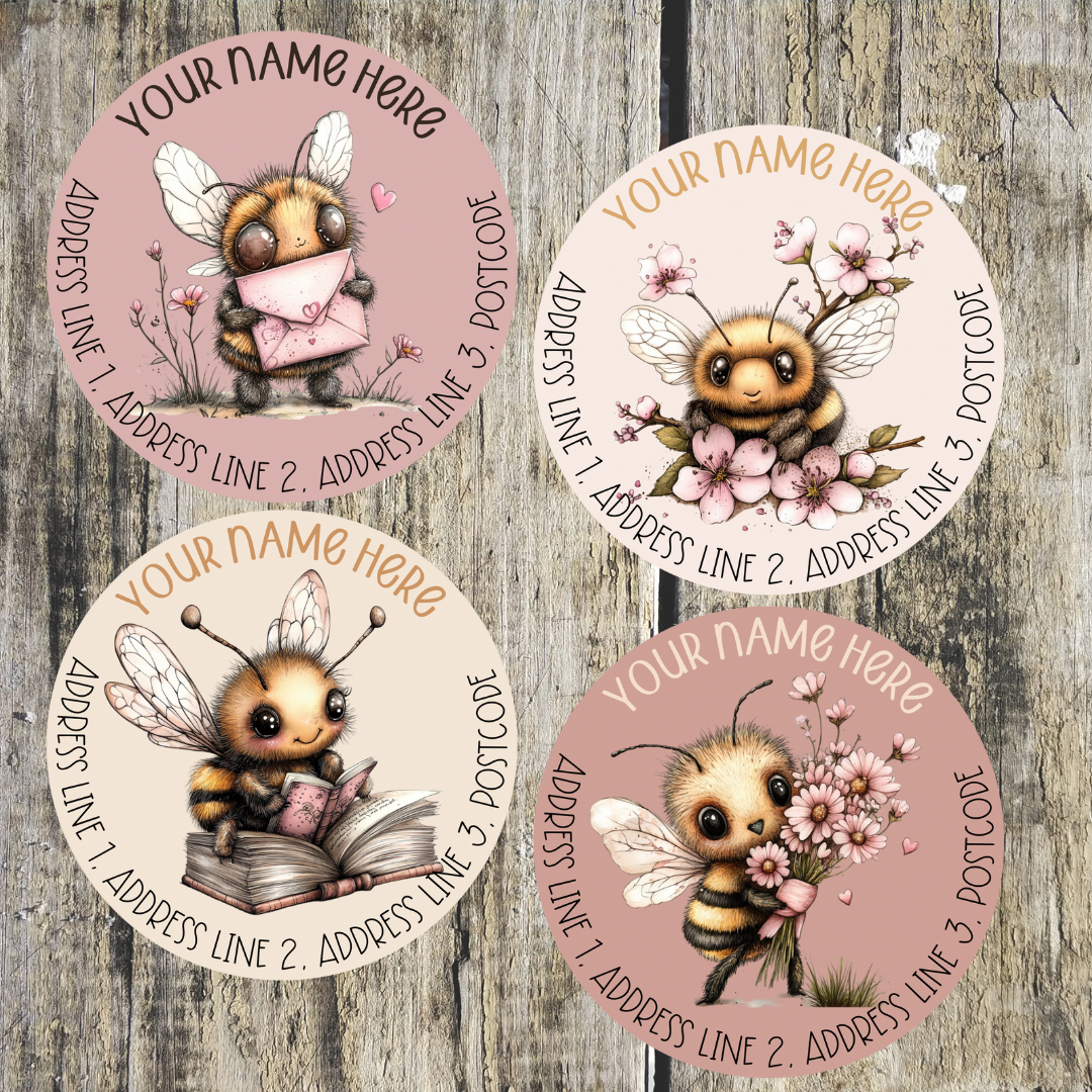 Pink Bee Round Address Labels