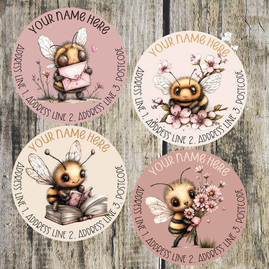 Pink Bee Round Address Labels