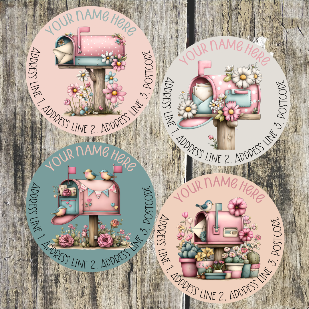 Spring Mail Box Round Address Labels