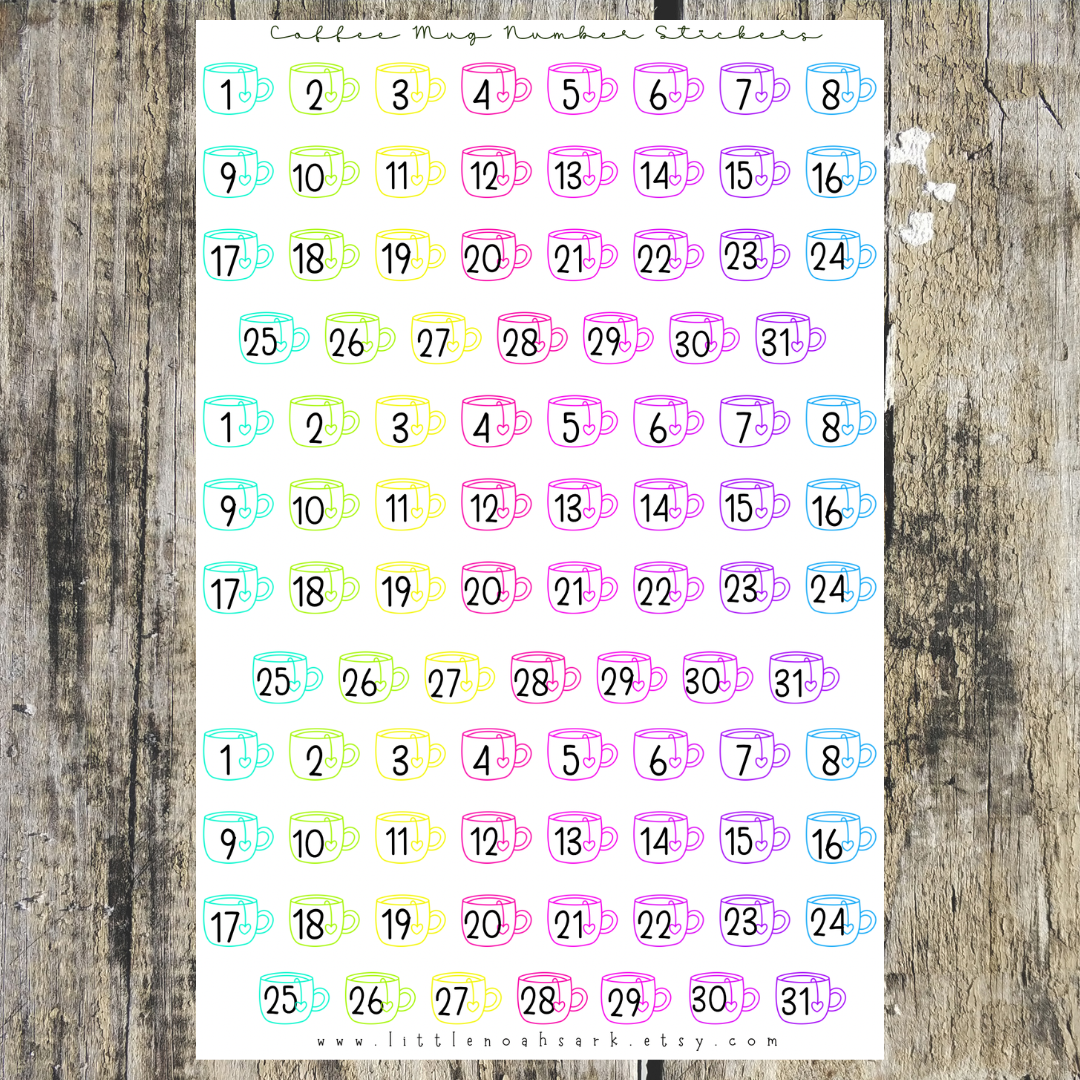 Coffee Mug Number Stickers