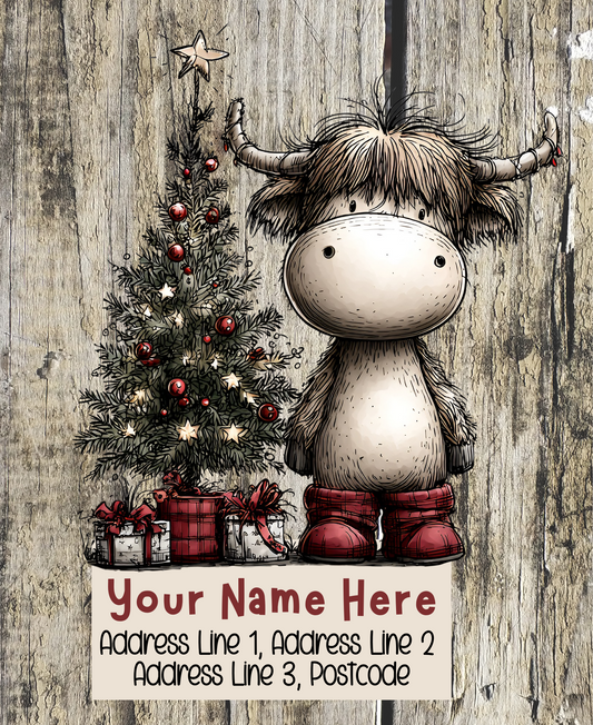 Highland Cow Christmas Address Labels