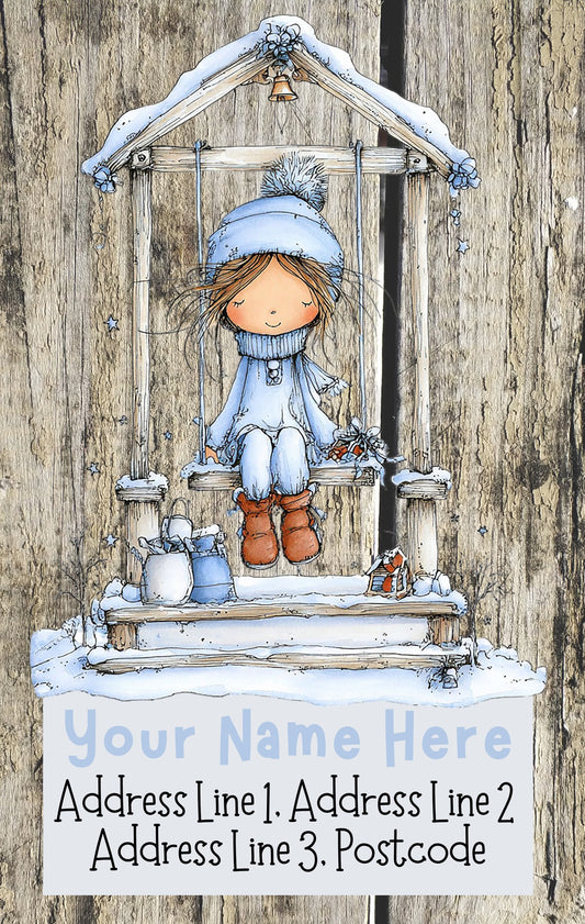 Blue Winter Girl Christmas Address Labels