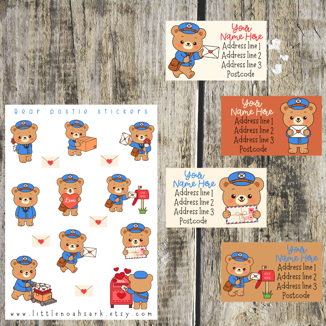 Bear Postie address labels & stickers