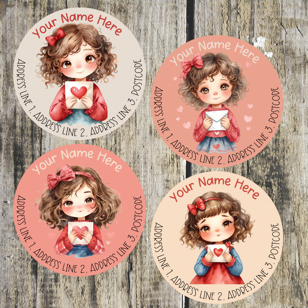 Kawaii Girl Round Address Labels