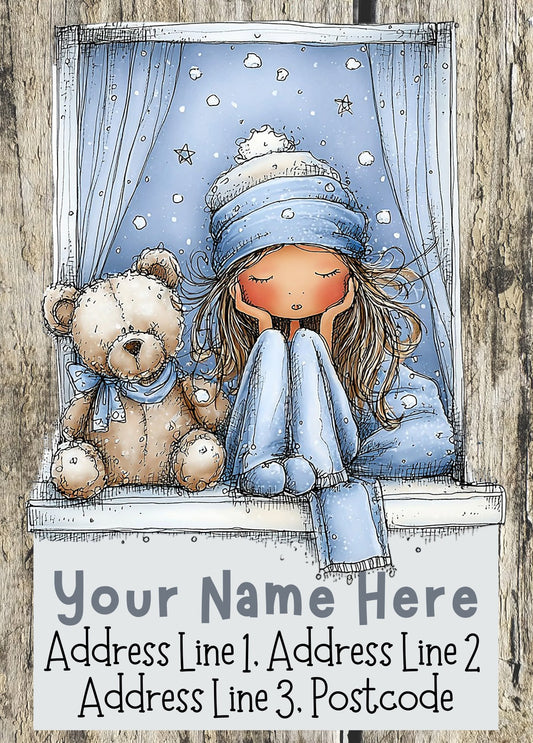 Blue Winter Girl Christmas Address Labels