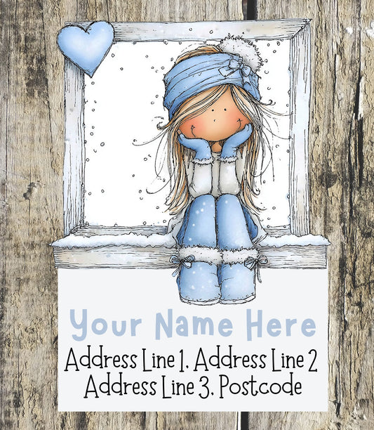 Blue Winter Girl Christmas Address Labels