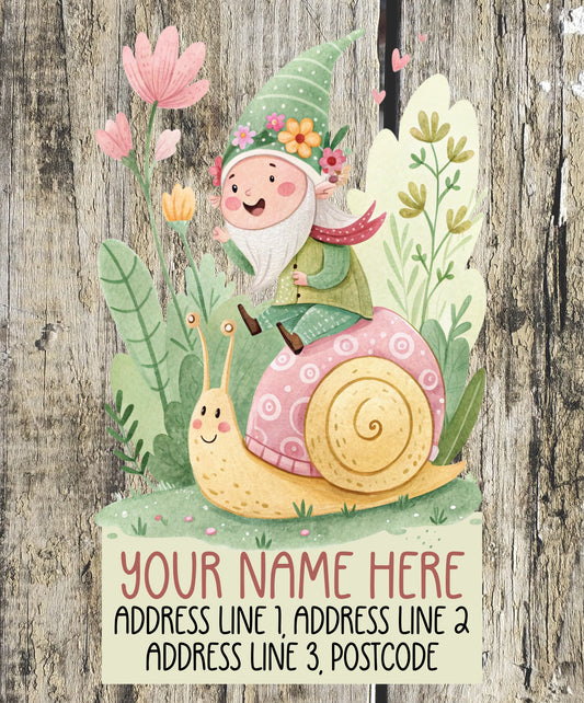 Gnome Riding Snail Address Labels