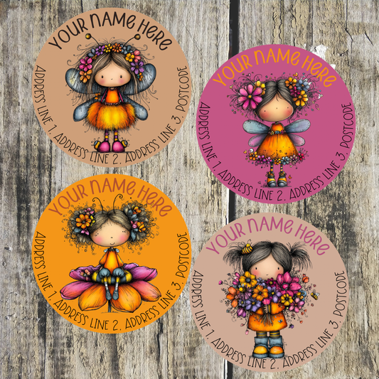 Floral Girl Round Address Labels
